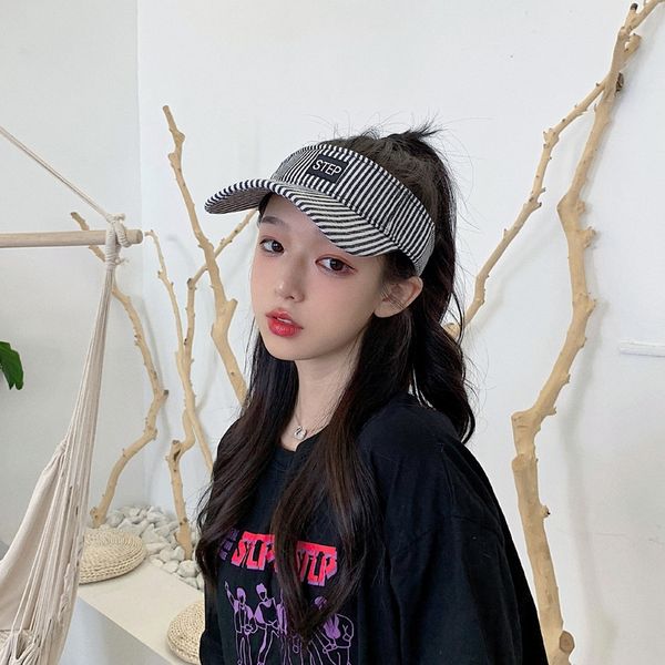 

7680o striped korean style fashionable all-match big brim sunshade empty children's striped korean style fashion full-equipp sun hat au, Blue;gray
