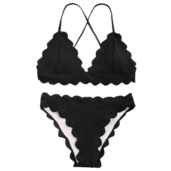 

женщины купальники scalloped criss cross bikini set мягких бретельки женщины купальники sexy твердая пляж купальный костюм бикини, White;black