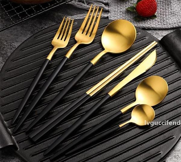 

new novely portuguese tableware stainless steel set golden flat spoons kitchen bar cutlery flatware set grade wedding fork spoon epacket