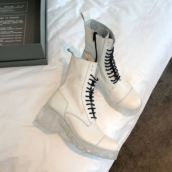 

clog winter boots ladies leather boots women's high shoes 2019 round toe winter lace casual shoes wedding boots sabot, Black