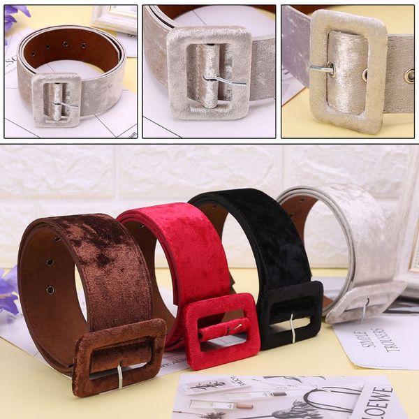 

new design 1 pc women lady fashion wide belt girls female dress decorate waistband velvet belts 4 colors high quality, Black;brown