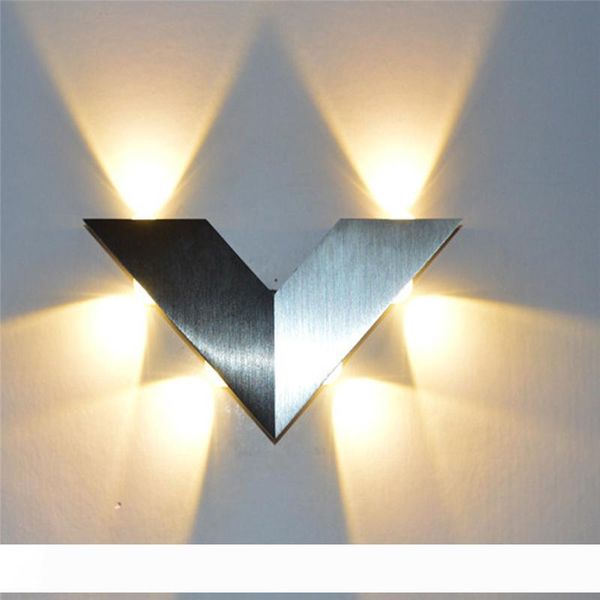 

led triangle wall light ac90-260v 6w 6 led v shape aluminum led indoor wall lamp for home lighting decoration