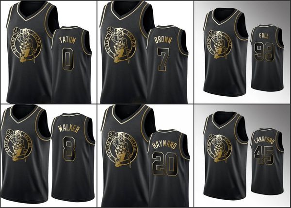 

boston celtics men jayson tatum kemba walker gordon hayward jaylen tacko fall brown nba black golden edition basketball jersey