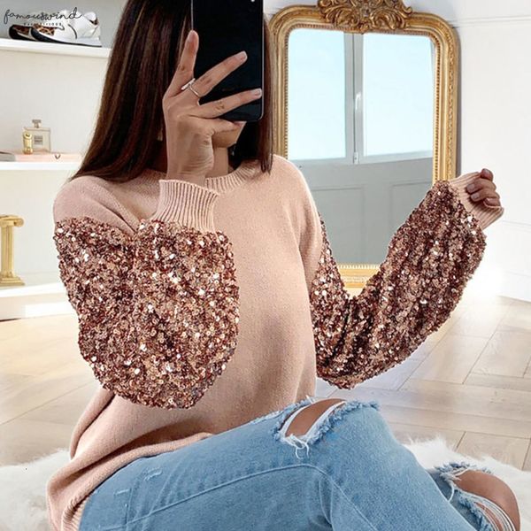 

women shirt and blouse sequin ladies tee shirt autumn winter lantern long sleeve o neck female blouses camisera crew neck mujer, White