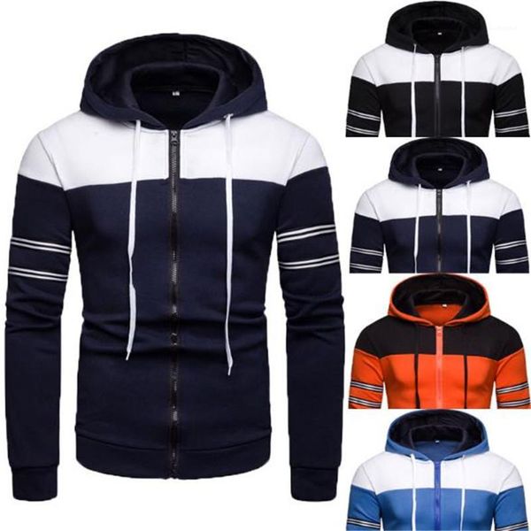 

contrast color designer hoodies casual drawstring long sleeve hooded cardigan sweatshirts new mens spring clothing mens, Black
