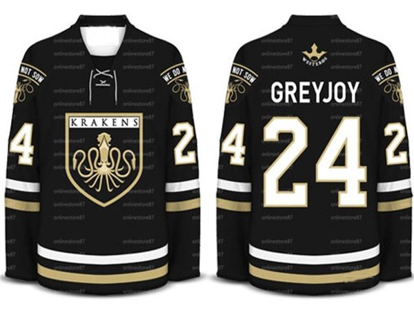 

vintage man 24 greyjoy seattle kraken embroidered hockey jerseys customize any name and digit jersey, Black
