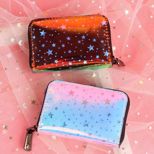 

2019 new women wallets fashion laser holographic wallet women cute small wallet for gril portfel coin purse card holder carteira, Red;black