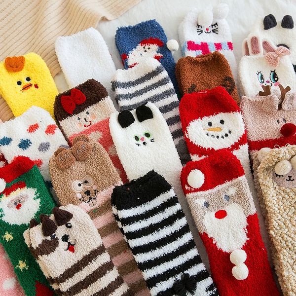 

coral fleece and socks women's mid-length thickened velvet cute cartoon moon socks postpartum long tube clear, Black