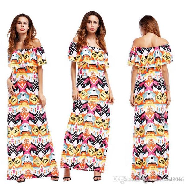 

платья женщин лета сексуальное плечо рябить с коротким рукавом без бретелек элегантный lady полосатый печатать длинные юбки вскользь сыпучие, Black;gray