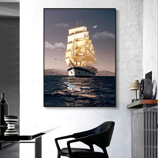 

modern abstract art sailboat oil painting canvas painting poster wall art pictures for living room home decor (no frame