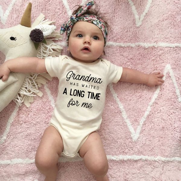 

grandma waited a long time for me baby girls boys jumpsuit newborn print bodysuits summer kids cute clothes 0-24months, Blue