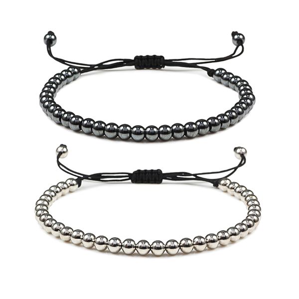 

handmade 5mm beads balls braided macrame charm beaded bracelet bangles adjustable rope jewelry for men women pulseira masculina, Black