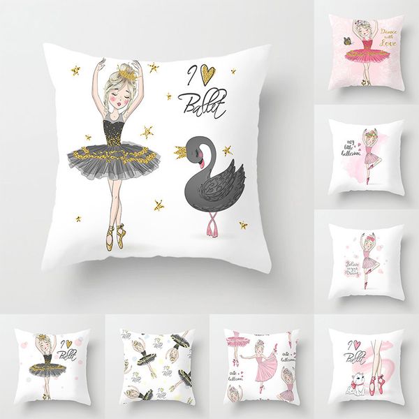 

lychee life ballet girl print pillowcase polyester decorative pillow cover square 45x45cm home office pillow case
