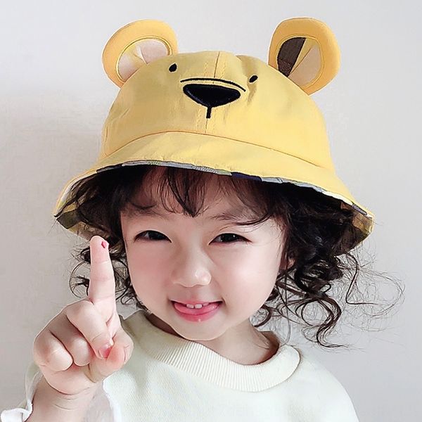 

2020 spring and autumn male and female baby basin bucket bucket sun summer sun fisherman hat bear head basin hat lzhfl10, Yellow