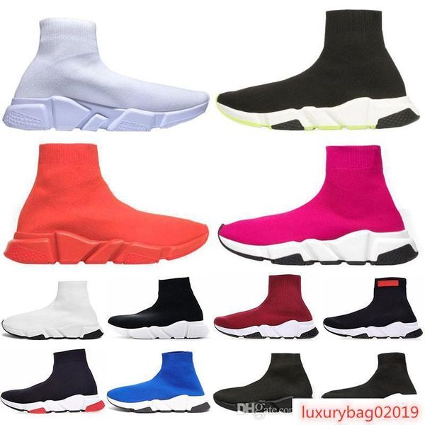 

2020 designer speed trainer mens womens high sock shoes pink white black red blue triple black runner sneaker size 36-45