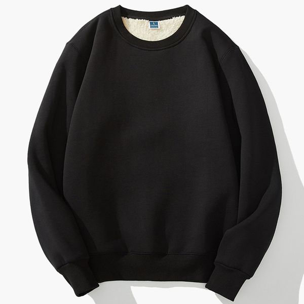 

2020 winter new style berber fleece hoodie men's pullover coat loose-fit crew neck brushed and thick e000, White;black