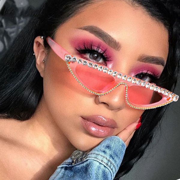 

retro fashion lady kitty eye diamond sunglasses lady rhinestone sunglasses pink black retro glasses shadow uv400, White;black