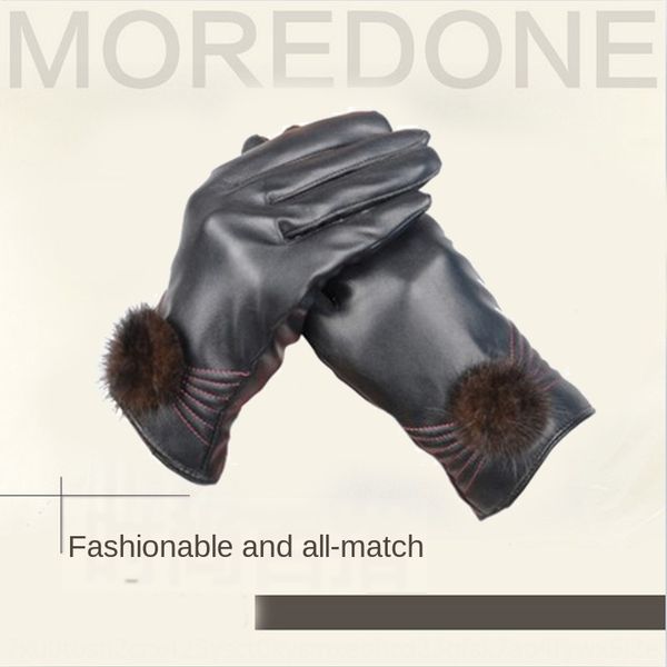 

plush thickened women mink fur ball warm leather touch screen warm and gloves women' gloves gift gift, Blue;gray