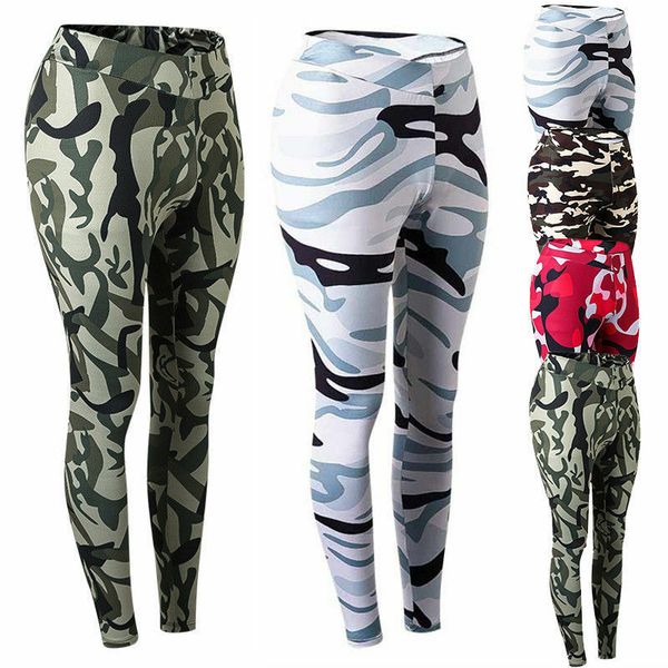 

женщины спортивные брюки высокой талией йога фитнес леггинсы run gym быстросохнущий камуфляж брюк xr-hot, White;red