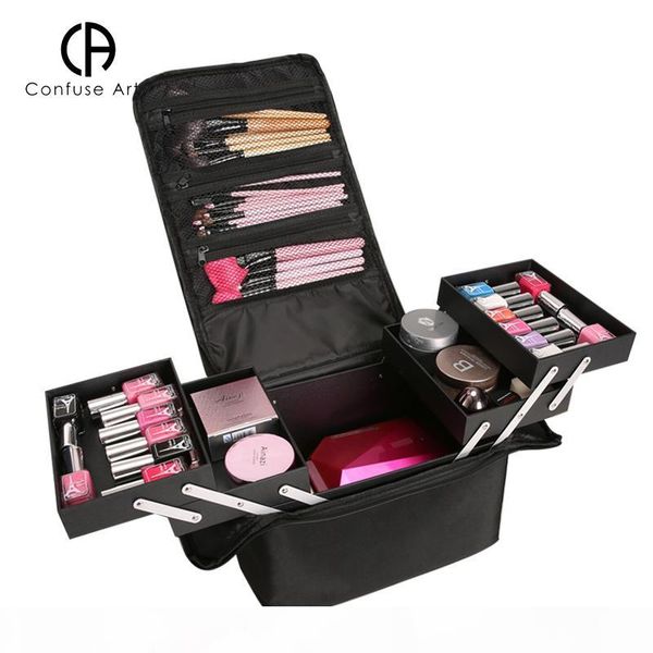 

высокая емкость cosmetic bag многоэтажный профессиональный портативный макияж case make up storage box c19041201, Black;white