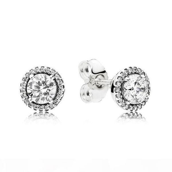 

women's luxury fashion jewelry designer earrings original box for pandora 925 sterling silver crystal diamond womens stud earring, Golden;silver