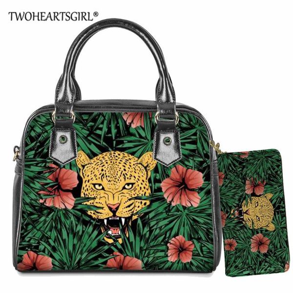 

twoheartsgir flowers animal printed ladies casual handbag cool tiger cat shoulder bags for women cross-body bag totes purse 2in1