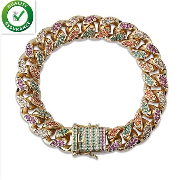 

18mm mens bracelets hip hop luxury designer jewelry 18k gold bracelet cuban link chains bangle iced out micro paved cz diamond for men, Golden;silver