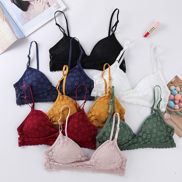 

women deep v lace bralette small chest gathered bras underwear girls lingeries lace padded bras, Red;black