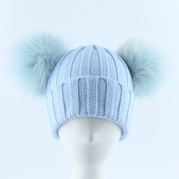 

детская трикотажная шерсть hat fur двойной бал color matching hat теплый керлинг мальчиков и девочек детские hat, Blue;gray