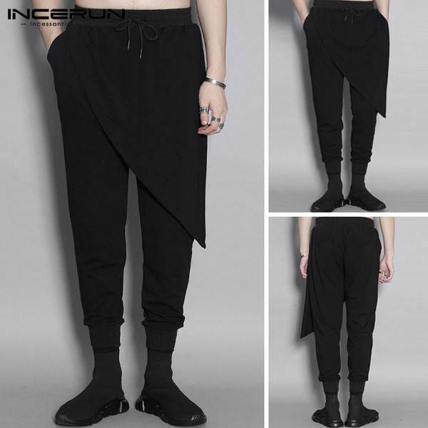 

incerun men drawstring pants fashion solid color joggers men loose harem pants casual irregular black baggy pantalones plus size