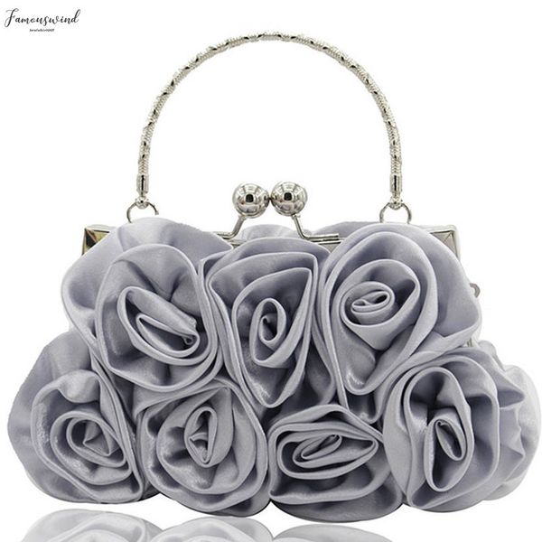 

women satin rose pure color handbag evening bags wedding handbags women bags designer flower hasp bolsa yl5