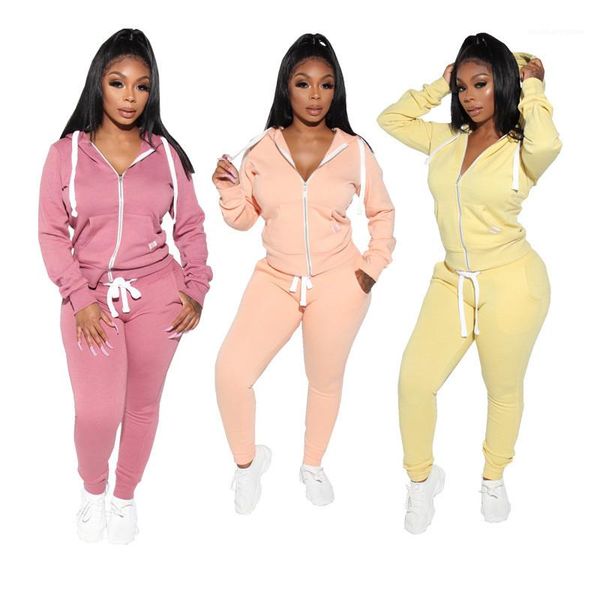 

clothing women casual hoodies tracksuits solid color long sleeve hooded cardigan sets 20ss new women designer, Gray