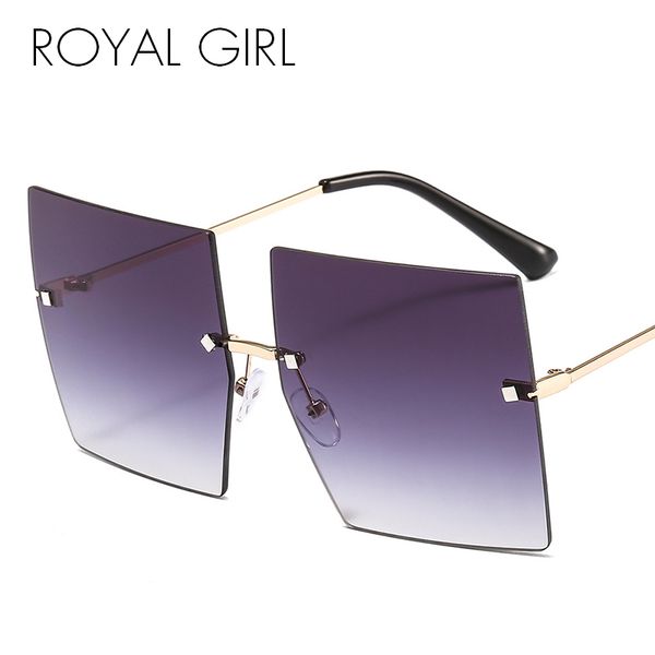 

royal girl fashion square rimless sunglasses women personality rivet alloy frame sun glasses oversized gradient eyewear ss364, White;black