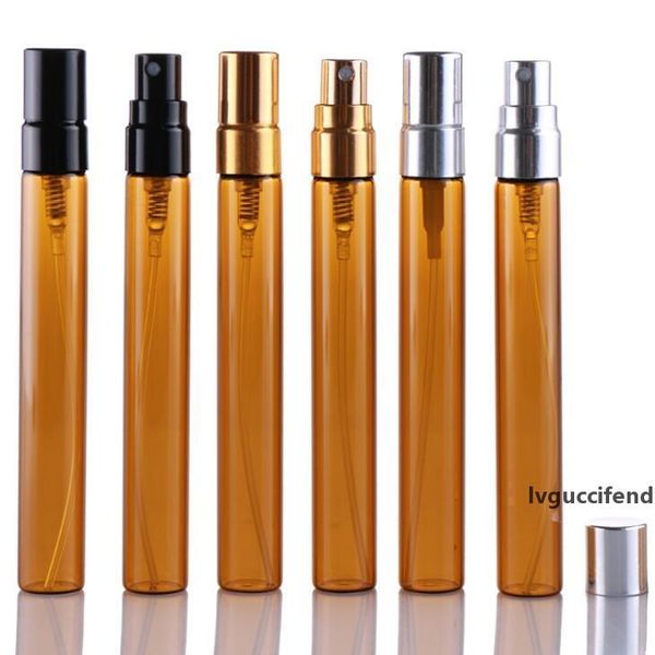 

10ml empty amber glass spray bottle small atomizer perfume bottles with silver/gold/black lid lx1840