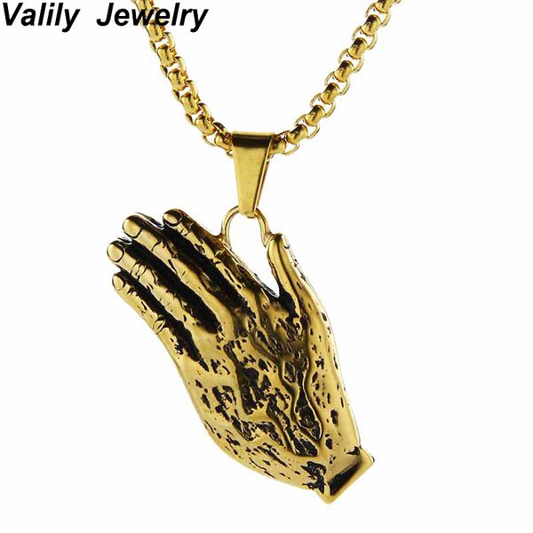 

edglifu the praying hands pendants & necklaces black/gold color stainless steel hip hop prayer jesus chain men jewelry, Silver