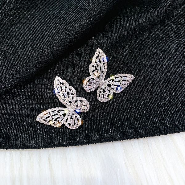 

fyuan butterfly zircon stud earrings for women girl exquisite beautiful crystal earrings weddings jewelry gifts, Golden;silver