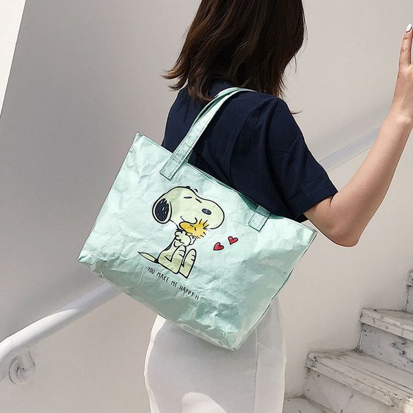 

women shoulder handbags 2020 new kraft paper shopping bags cartoon waterproof washable tear resistant