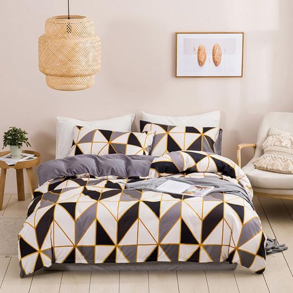 

fashion duvet cover set mit pillowcases geometric design grey black women girls boys home bedclothes twin double  king size