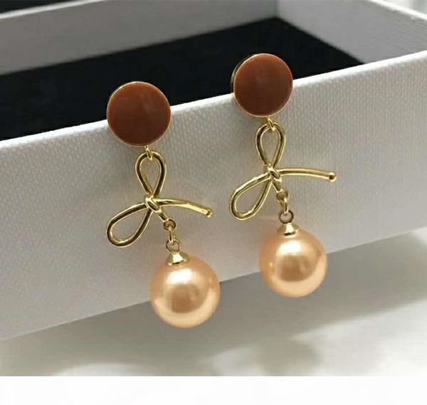 

y selling explosive bowknot pearl pendant fashion designer earrings luxury designer jewelry women earrings, Golden