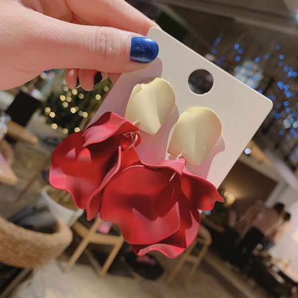 

red flower petal earrings for women 2020 new statement earrings fashion jewelry pendientes, Silver