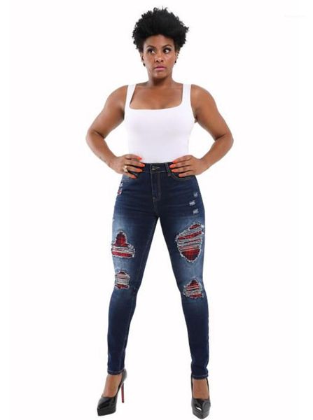 

fashion hole panelled capris jeans casual natural color high waist pencil pants women clothes womens skinny jeans, Blue