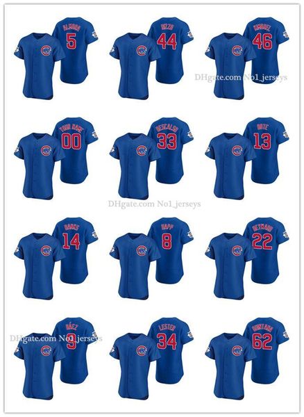 

chicago cubs men women youth 44 anthony rizzo 9 javier baez royal authentic 2020 alternate baseball jersey, Black