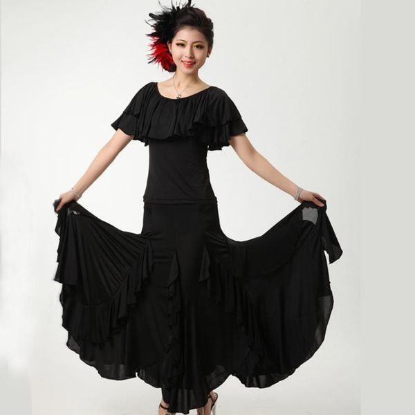 

new modern ballroom dance dress short sleeves women modern dance dress ballroom waltz tango wear, Black;red