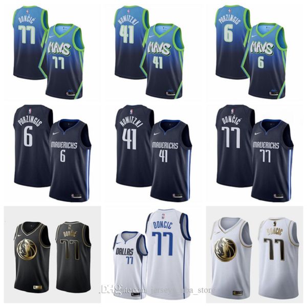 

men youth dallas mavericks dirk nowitzki 77 doncic 6 porzingis blue white navy 2019/20 finished city swingman jersey 07, Black;red