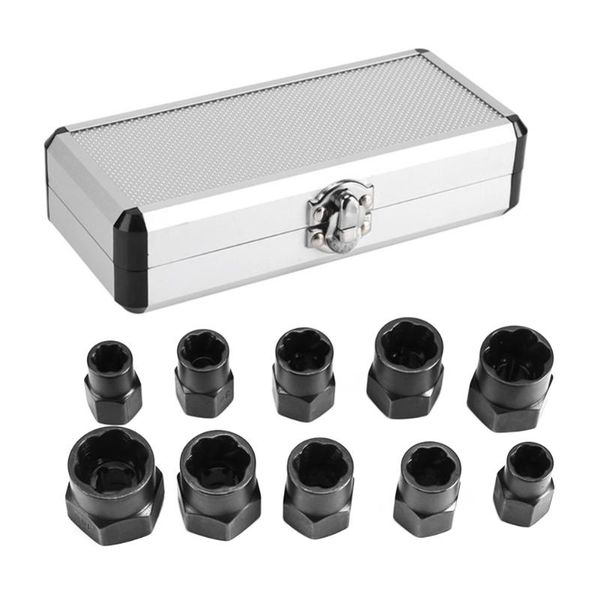 

10pcs with box alloy locking threading hand tools 9-19mm high short type damaged nut removal set bolt extractor socket metric