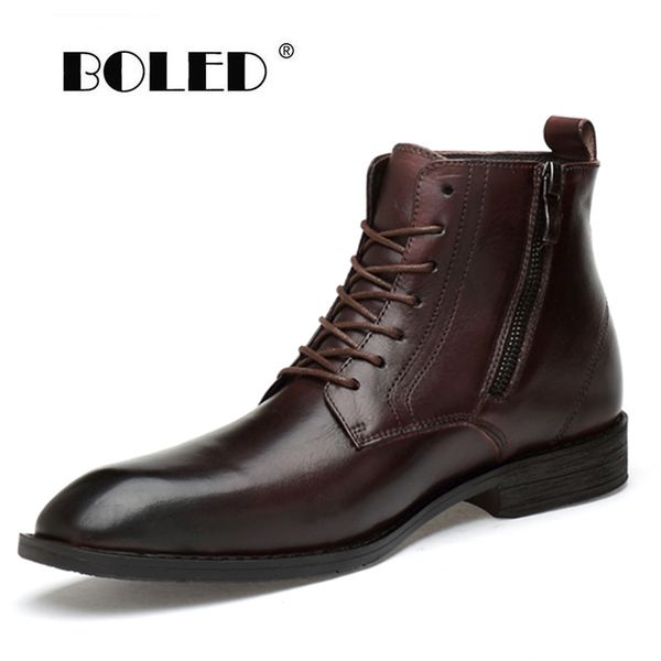 

autumn and winter shoes men boots natural leather waterproof bussiness snow boots lace-up rubber shoes dropshipping t200722, Black