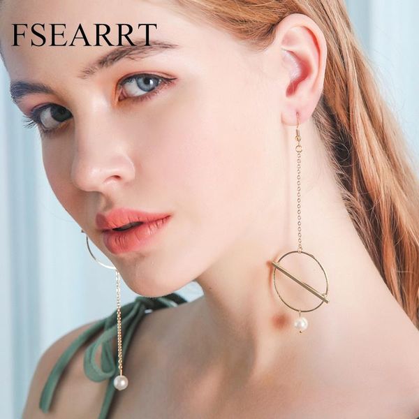 

handmade gold color chains long earrings for women simulated-pearl earrings hypoallergenic asymmetric tassel drop earings, Silver