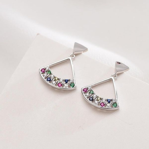 

fashion-s925 sterling silver hollow треугольник серьги с кристал вентилятора серьги, Golden;silver