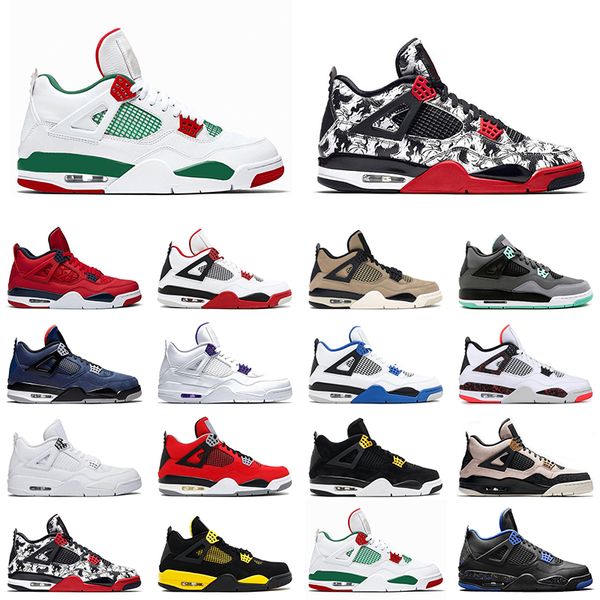 

4 white pizzeria 4s tattoo men women basketball shoes white cement new bred black cat cool grey green glow mens sports sneakers