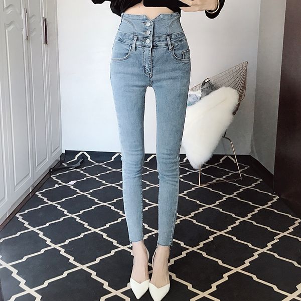 

ultra-high waist jeans 2020 spring and autumn new slim-fit cropped pants tight ankle pants womens fashion, Blue